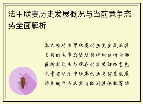 法甲联赛历史发展概况与当前竞争态势全面解析